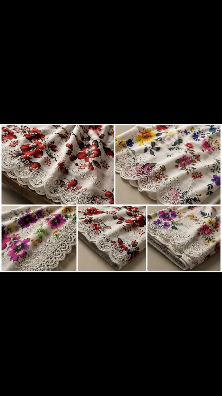 Luxury Floral Printed Lawn Shawl with Heavy Lace Border